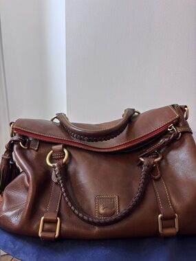 Dooney & Bourke Brown Leather Satchel with Braided Handles